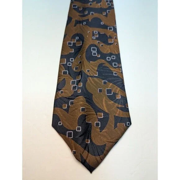 Giorgio Armani Cravatte Rust + Black Geometric Silk Pointed Classic Necktie Tie - Picture 1 of 8